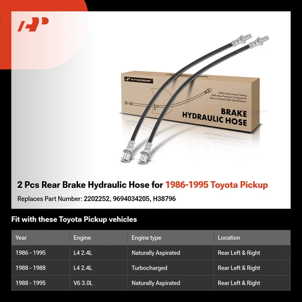 2 Pcs Rear Brake Hydraulic Hose for 1986-1995 Toyota Pickup