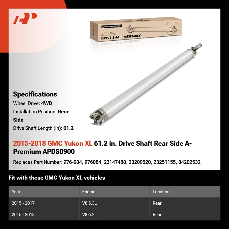 2015-2018 GMC Yukon XL 61.2 in. Drive Shaft Rear Side A-Premium APDS0900
