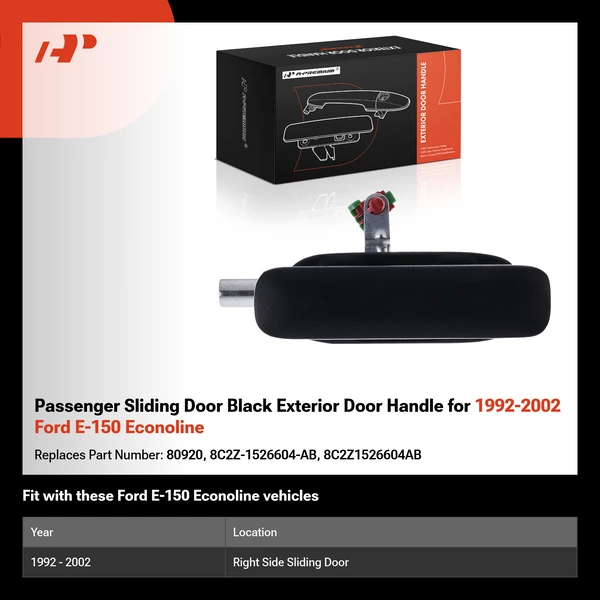 Passenger Sliding Door Black Exterior Door Handle for 1992-2002 Ford E-150 Econoline