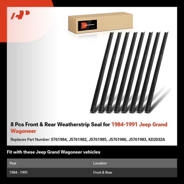 8 Pcs Front & Rear Weatherstrip Seal for 1984-1991 Jeep Grand Wagoneer