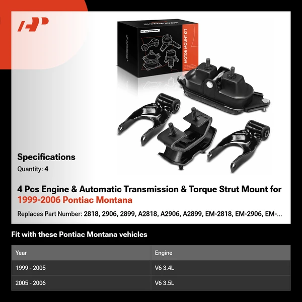 4 Pcs Engine & Automatic Transmission & Torque Strut Mount for 1999-2006 Pontiac Montana