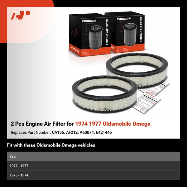 2 Pcs Engine Air Filter for 1974 1977 Oldsmobile Omega