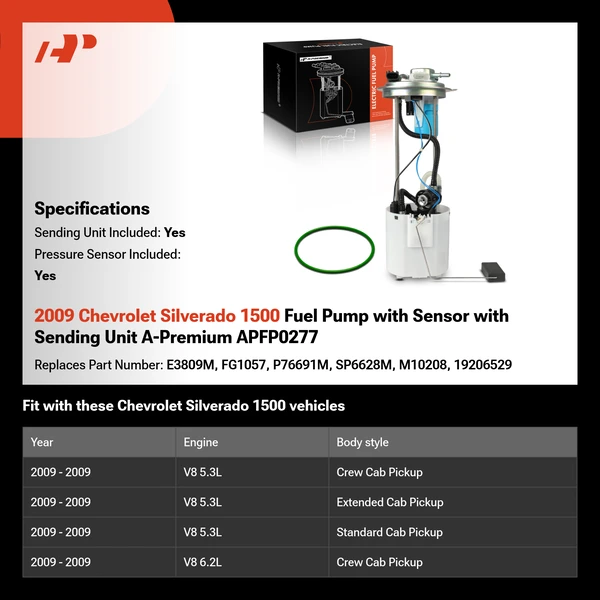 2009 Chevrolet Silverado 1500 Fuel Pump with Sensor with Sending Unit A-Premium APFP0277