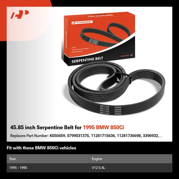 45.85 inch Serpentine Belt for 1995 BMW 850Ci