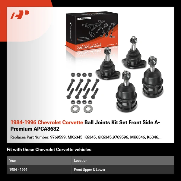 1984-1996 Chevrolet Corvette Ball Joints Kit Set Front Side A-Premium APCA8632
