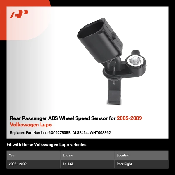 Rear Passenger ABS Wheel Speed Sensor for 2005-2009 Volkswagen Lupo