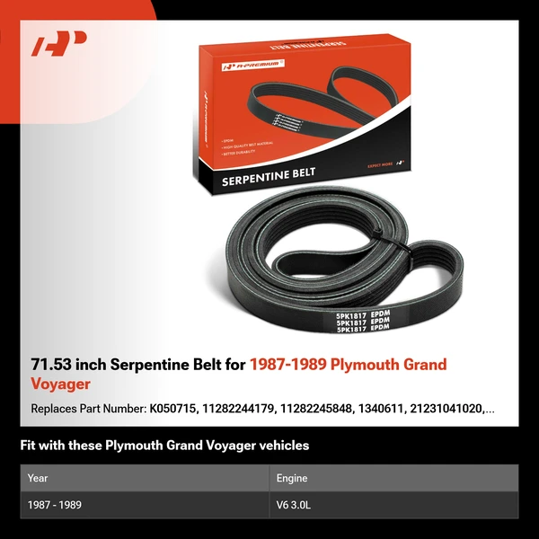 71.53 inch Serpentine Belt for 1987-1989 Plymouth Grand Voyager