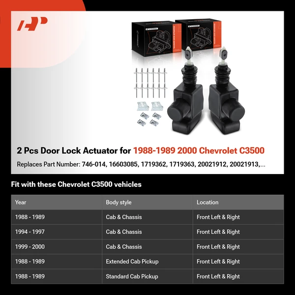 2 Pcs Door Lock Actuator for 1988-1989 2000 Chevrolet C3500