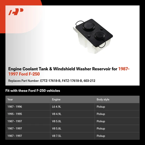 Engine Coolant Tank & Windshield Washer Reservoir for 1987-1997 Ford F-250