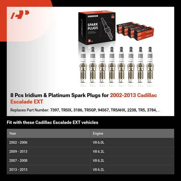 8 Pcs Iridium & Platinum Spark Plugs for 2002-2013 Cadillac Escalade EXT