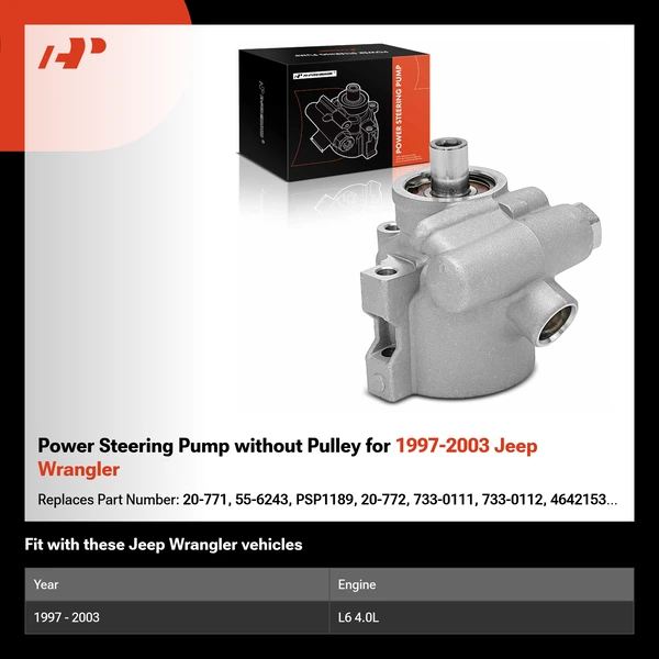 Power Steering Pump without Pulley for 1997-2003 Jeep Wrangler