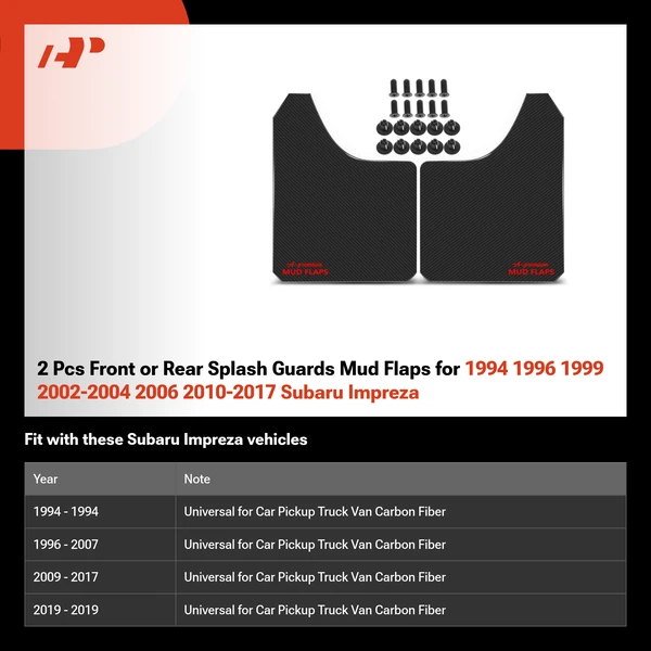 2 Pcs Front or Rear Splash Guards Mud Flaps for 1994 1996 1999 2002-2004 2006 2010-2017 Subaru Impreza