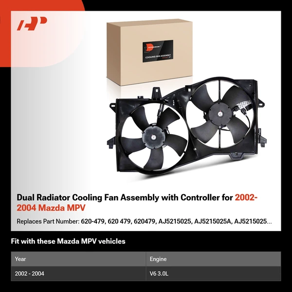Dual Radiator Cooling Fan Assembly with Controller for 2002-2004 Mazda MPV