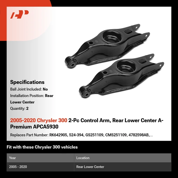 2005-2020 Chrysler 300 2-Pc Control Arm, Rear Lower Center A-Premium APCA5930
