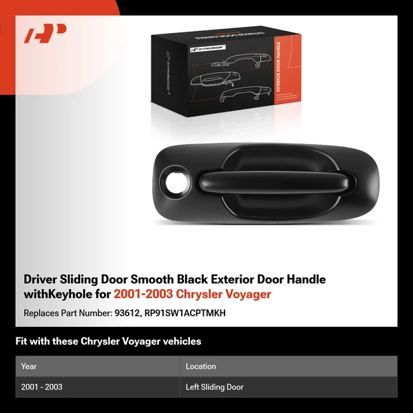 Driver Sliding Door Smooth Black Exterior Door Handle withKeyhole for 2001-2003 Chrysler Voyager