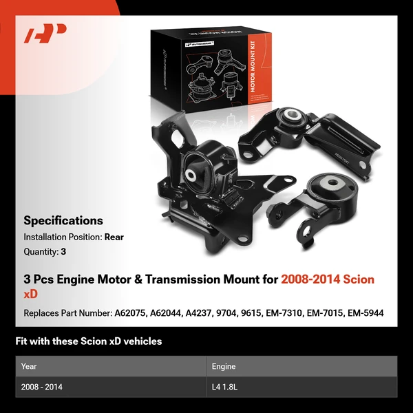 3 Pcs Engine Motor & Transmission Mount for 2008-2014 Scion xD