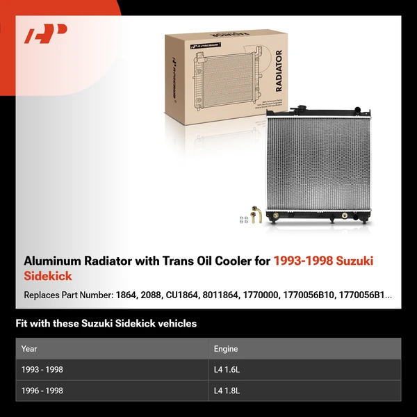 Aluminum Radiator with Trans Oil Cooler for 1993-1998 Suzuki Sidekick