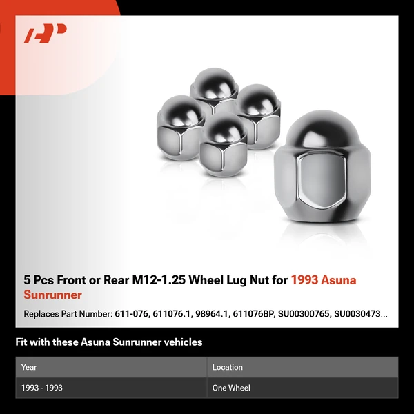 5 Pcs Front or Rear M12-1.25 Wheel Lug Nut for 1993 Asuna Sunrunner