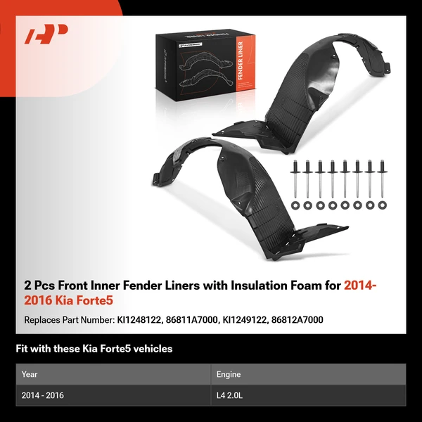 2 Pcs Front Inner Fender Liners with Insulation Foam for 2014-2016 Kia Forte5