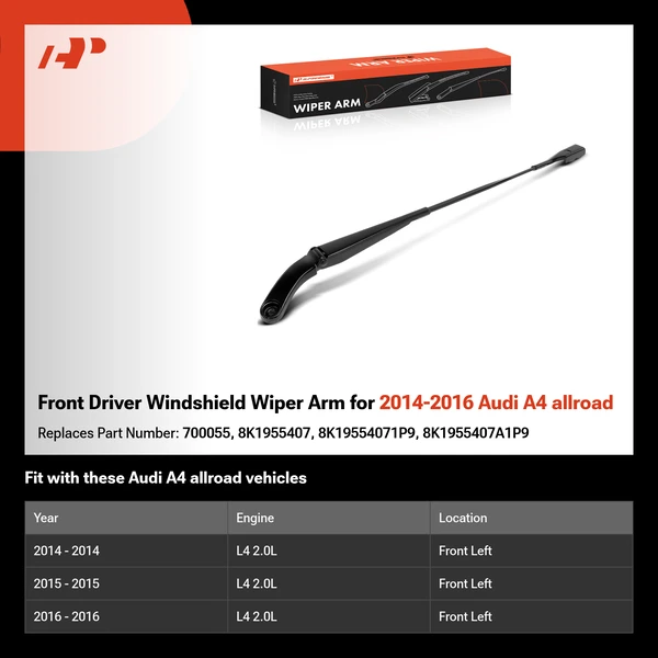 Front Driver Windshield Wiper Arm for 2014-2016 Audi A4 allroad