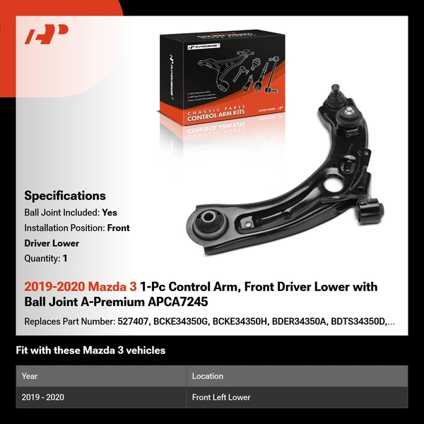 2019-2020 Mazda 3 1-Pc Control Arm, Front Driver Lower with Ball Joint A-Premium APCA7245