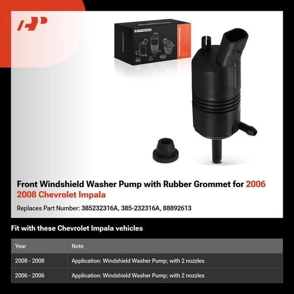 Front Windshield Washer Pump with Rubber Grommet for 2006 2008 Chevrolet Impala