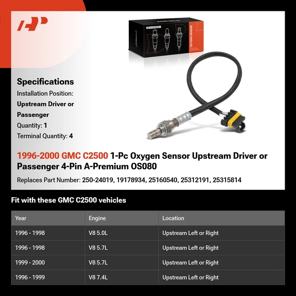 1996-2000 GMC C2500 1-Pc Oxygen Sensor Upstream Driver or Passenger 4-Pin A-Premium OS080