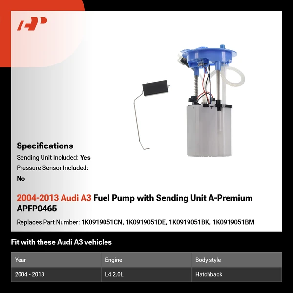 2004-2013 Audi A3 Fuel Pump with Sending Unit A-Premium APFP0465