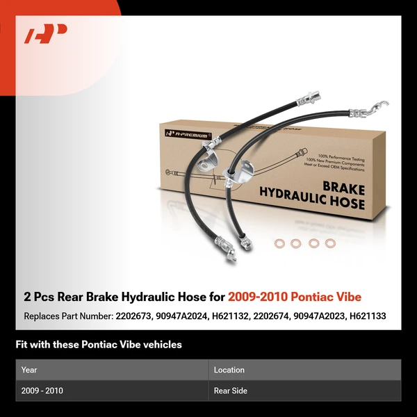 2 Pcs Rear Brake Hydraulic Hose for 2009-2010 Pontiac Vibe