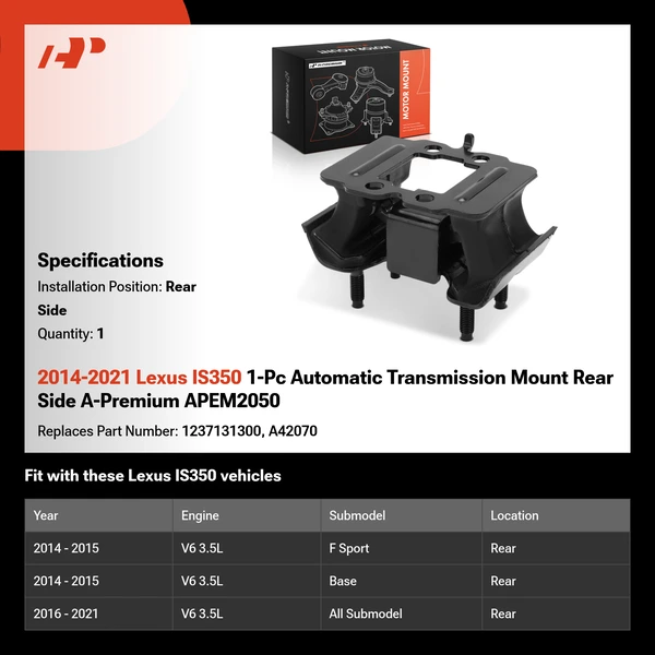 2014-2021 Lexus IS350 1-Pc Automatic Transmission Mount Rear Side A-Premium APEM2050
