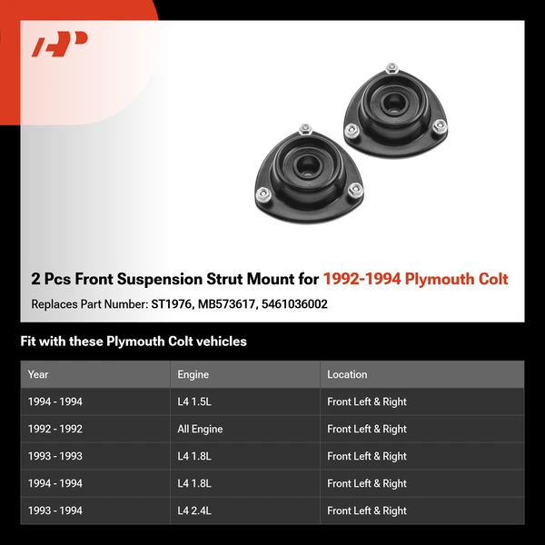 2 Pcs Front Suspension Strut Mount for 1992-1994 Plymouth Colt
