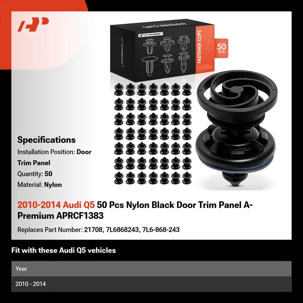 2010-2014 Audi Q5 50 Pcs Nylon Black Door Trim Panel A-Premium APRCF1383