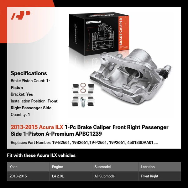 2013-2015 Acura ILX 1-Pc Brake Caliper Front Right Passenger Side 1-Piston A-Premium APBC1239