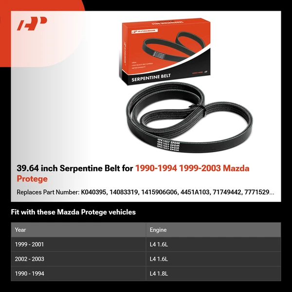 39.64 inch Serpentine Belt for 1990-1994 1999-2003 Mazda Protege