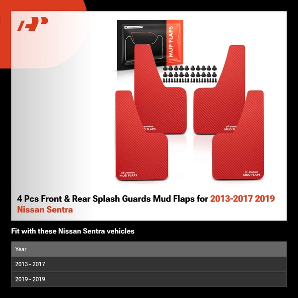 4 Pcs Front & Rear Splash Guards Mud Flaps for 2013-2017 2019 Nissan Sentra