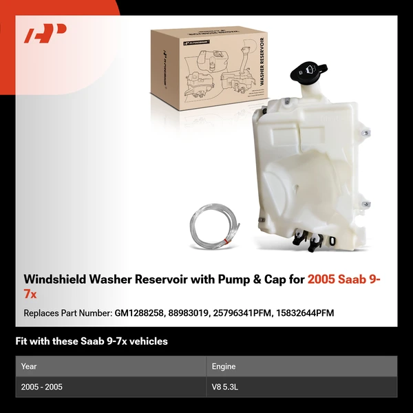 Windshield Washer Reservoir with Pump & Cap for 2005 Saab 9-7x
