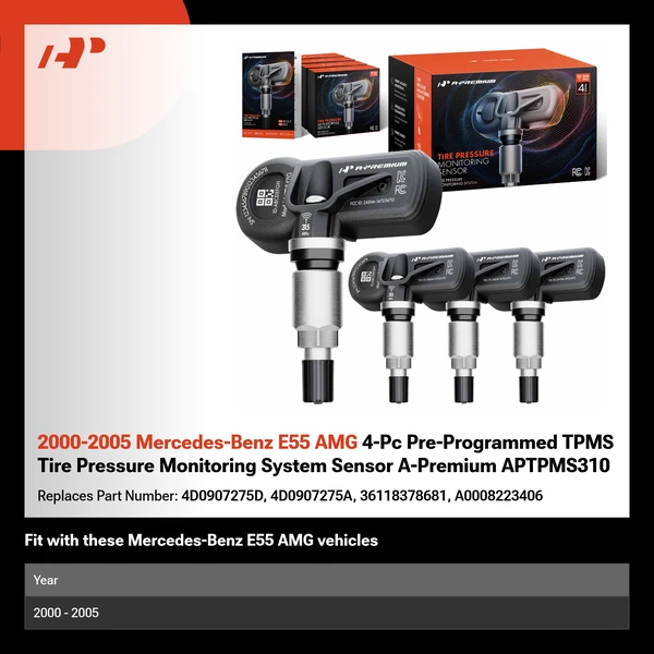 2000-2005 Mercedes-Benz E55 AMG 4-Pc Pre-Programmed TPMS Tire Pressure Monitoring System Sensor A-Premium APTPMS310