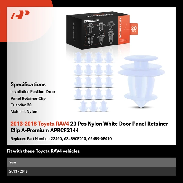 2013-2018 Toyota RAV4 20 Pcs Nylon White Door Panel Retainer Clip A-Premium APRCF2144