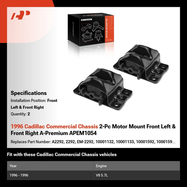 1996 Cadillac Commercial Chassis 2-Pc Motor Mount Front Left & Front Right A-Premium APEM1054