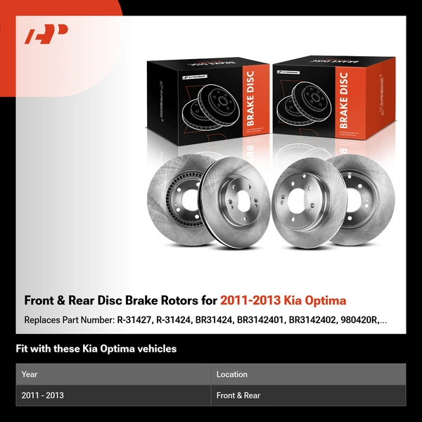 Front & Rear Disc Brake Rotors for 2011-2013 Kia Optima