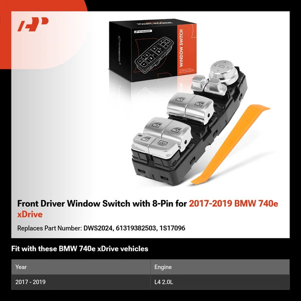 Front Driver Window Switch with 8-Pin for 2017-2019 BMW 740e xDrive