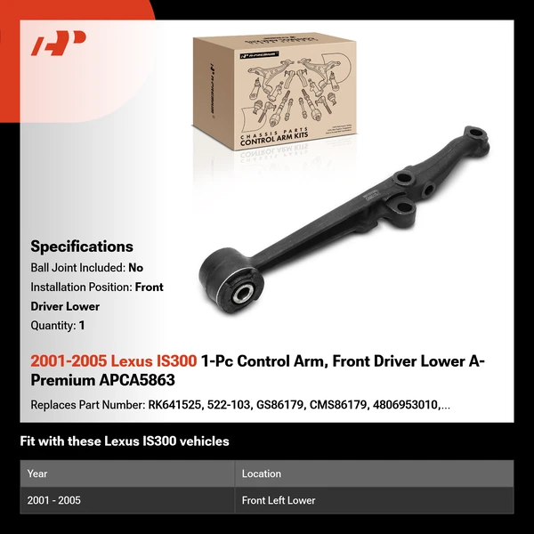 2001-2005 Lexus IS300 1-Pc Control Arm, Front Driver Lower A-Premium APCA5863