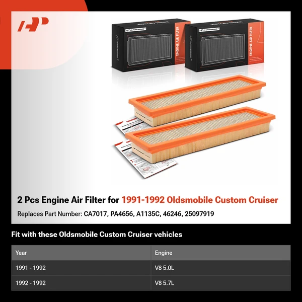 2 Pcs Engine Air Filter for 1991-1992 Oldsmobile Custom Cruiser