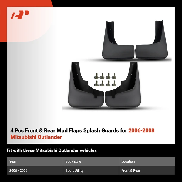 4 Pcs Front & Rear Mud Flaps Splash Guards for 2006-2008 Mitsubishi Outlander