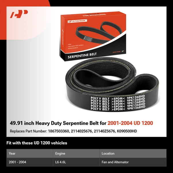 49.91 inch Heavy Duty Serpentine Belt for 2001-2004 UD 1200