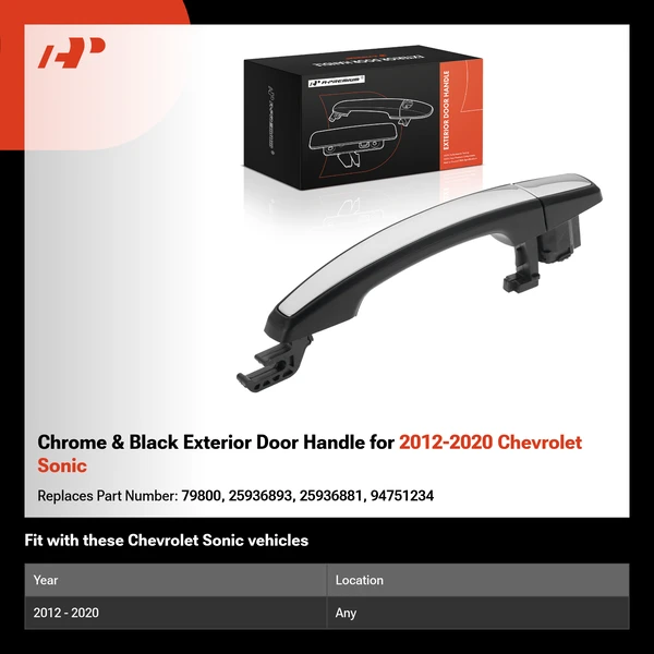 Chrome & Black Exterior Door Handle for 2012-2020 Chevrolet Sonic