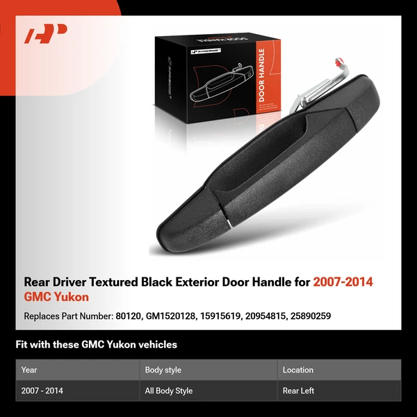 Rear Driver Textured Black Exterior Door Handle for 2007-2014 GMC Yukon