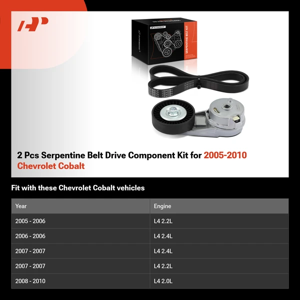 2 Pcs Serpentine Belt Drive Component Kit for 2005-2010 Chevrolet Cobalt