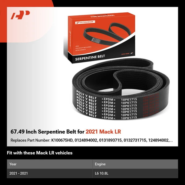 67.49 Inch Serpentine Belt for 2021 Mack LR