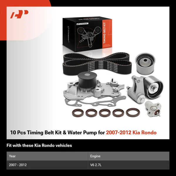 10 Pcs Timing Belt Kit & Water Pump for 2007-2012 Kia Rondo